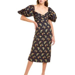 CAROLINE CONSTAS Bridget Midi Dress in Navy / Black Floral Bunches